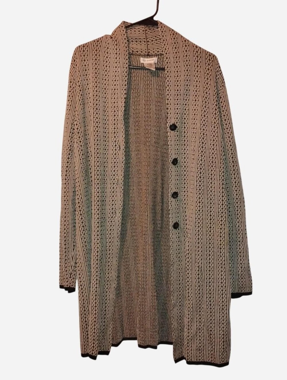 Liz Baker Geometric Pattern Longline Cardigan Sweater, Size XL